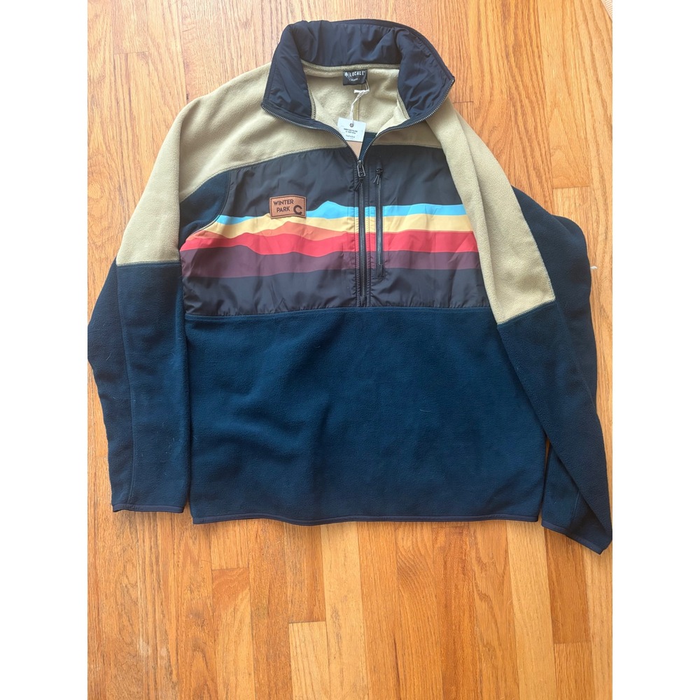 Locale Ranges Fleece Pullover XL Navy Tan Winter Park Retro Sunset Quarter Zip